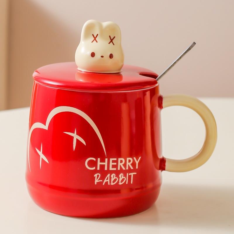 

Cartoon Cute Rabbit Ceramic Mug Household Milk Cup Breakfast Cup with Lid Gift Water Cup Couple Coffee Cup 301-400ml
