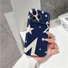 Navy Cream Oversized Star Geometric Pattern Art Film Aesthetic Protective Shockproof Bumper Phone Case Cover For iPhone 13 14 15 16 17 Pro Max Plus