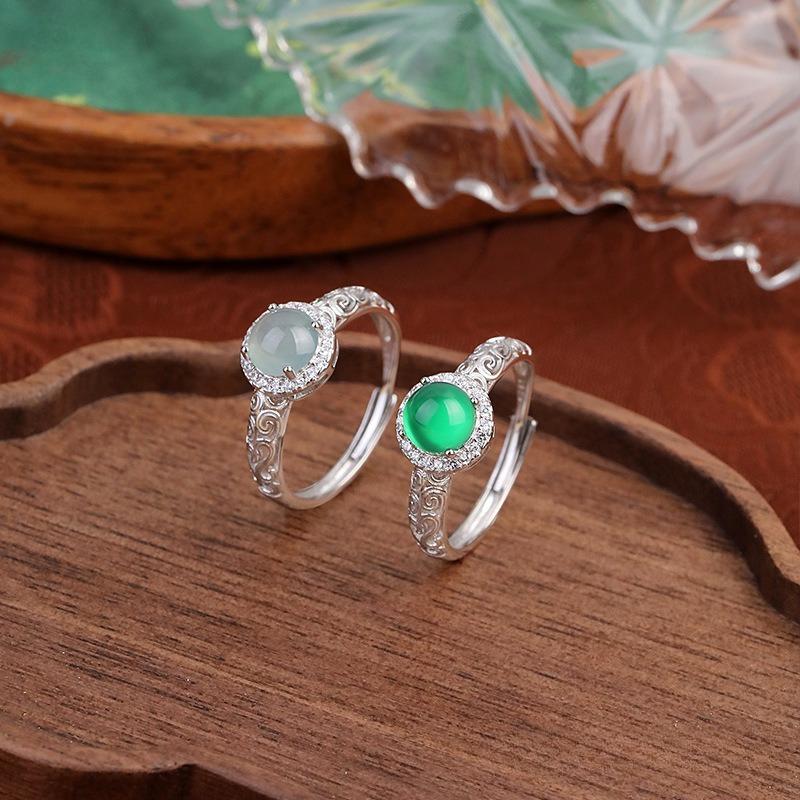 Jewelry Xiangyun Love of Life Jewelry Natural Blue Water Jade S925 Sterling Silver Light Luxury Green Agate Ring Women's Fashion Gifts