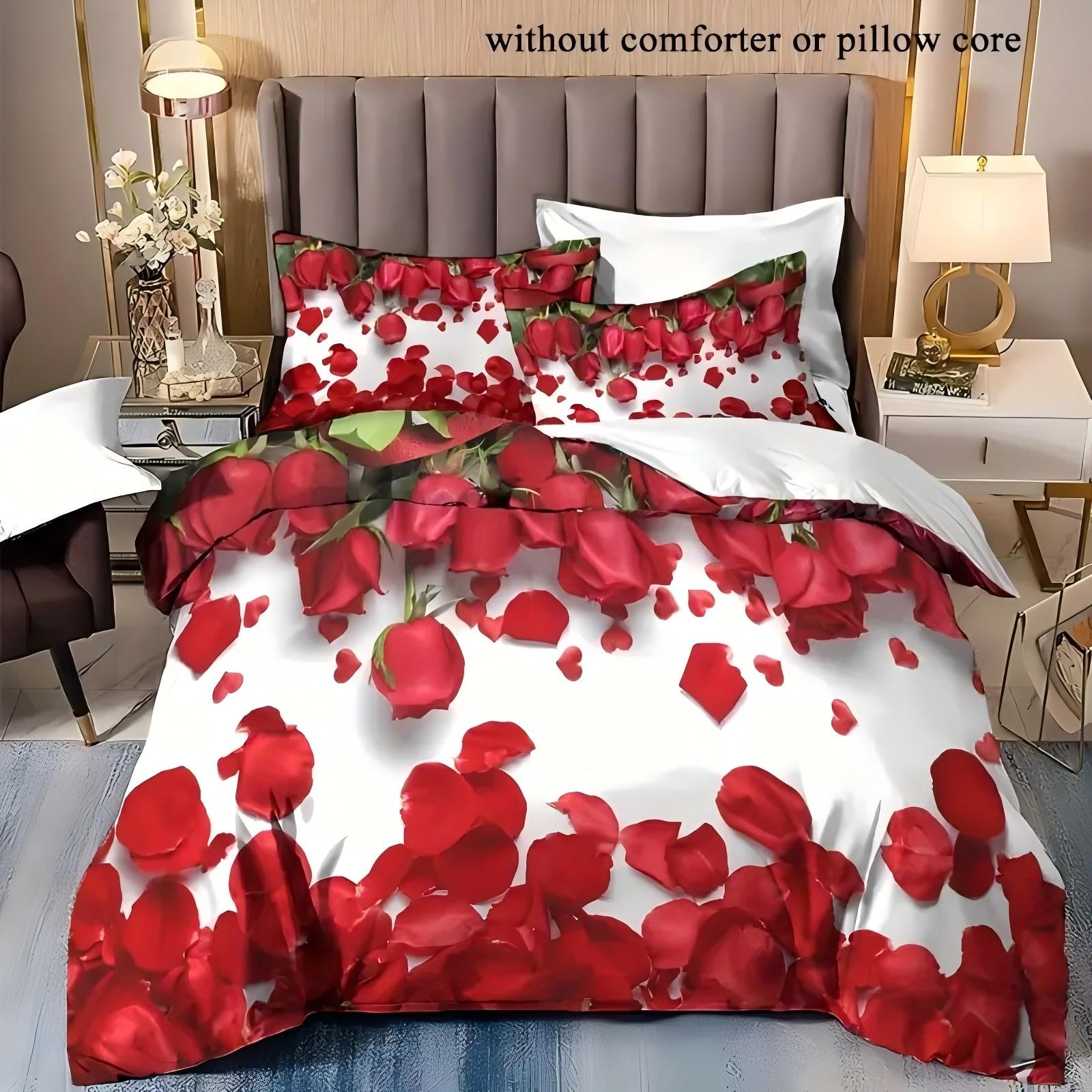 

White Background Red Rose 3D Printed Duvet Cover Luxury Elegant Couple Style Bedding Set Soft Comfortable Quilt Cover Pillowcase 135x200cm 2pcs