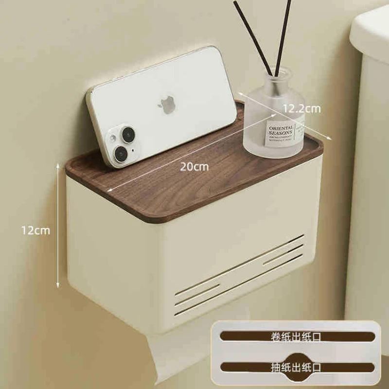 Walnut&Beech bathroomWaterproof Wall Mount Toilet Paper Holder Shelf Toilet Roll Paper Tube Storage Rack Storage Box Tray Rack