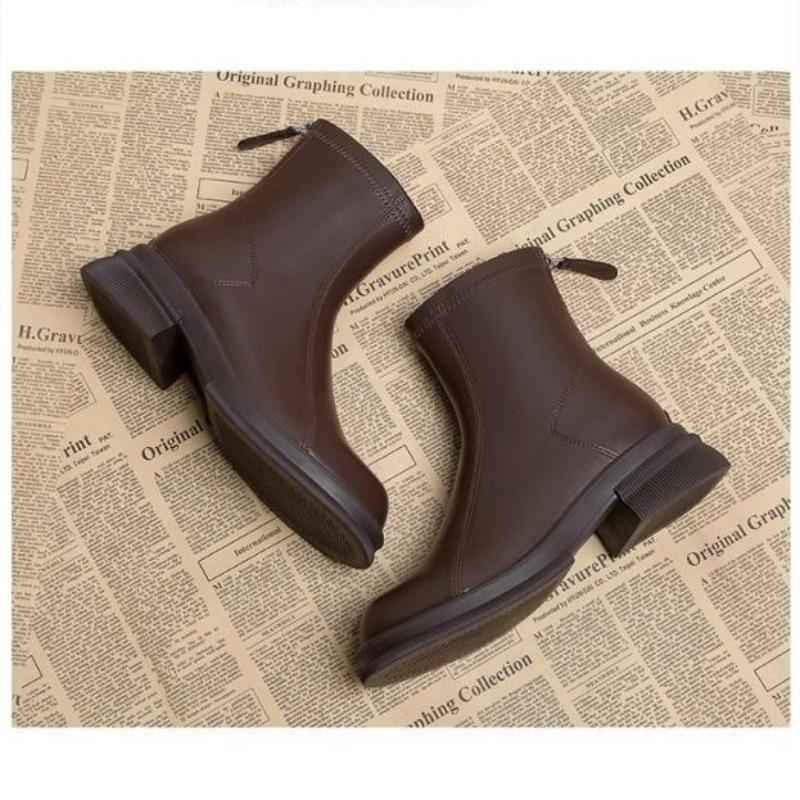 

Мягкие кожаные короткие ботинки женские осенне-зимние тонкие маленькие ботильоны коричневые на толстой подошве удобные фри стрит мартинсы 40