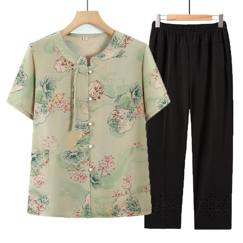 Mother's Day Chinese Style Summer Blouse - Short-Sleeved, Middle-Aged Women's Fashion Top