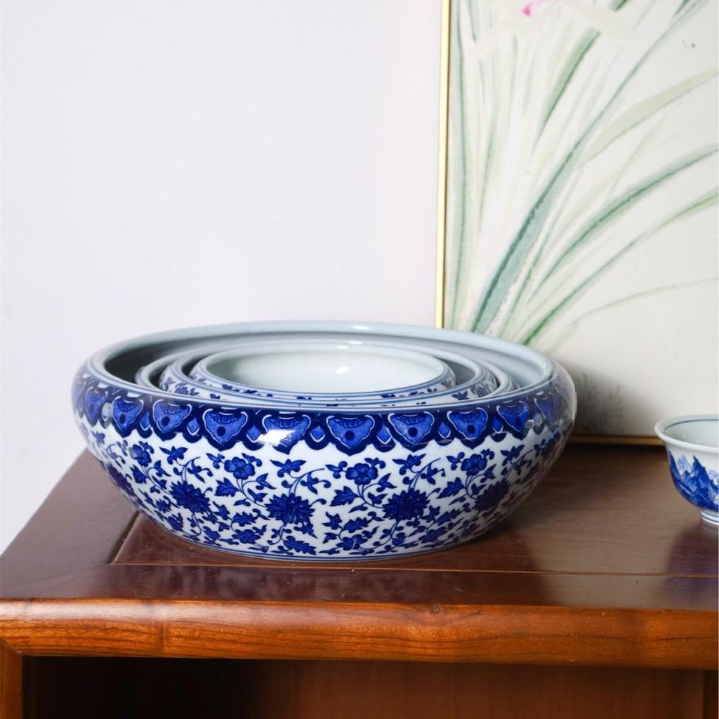 Blue and White Porcelain Fish Tank and Flower Pot for Home Decor