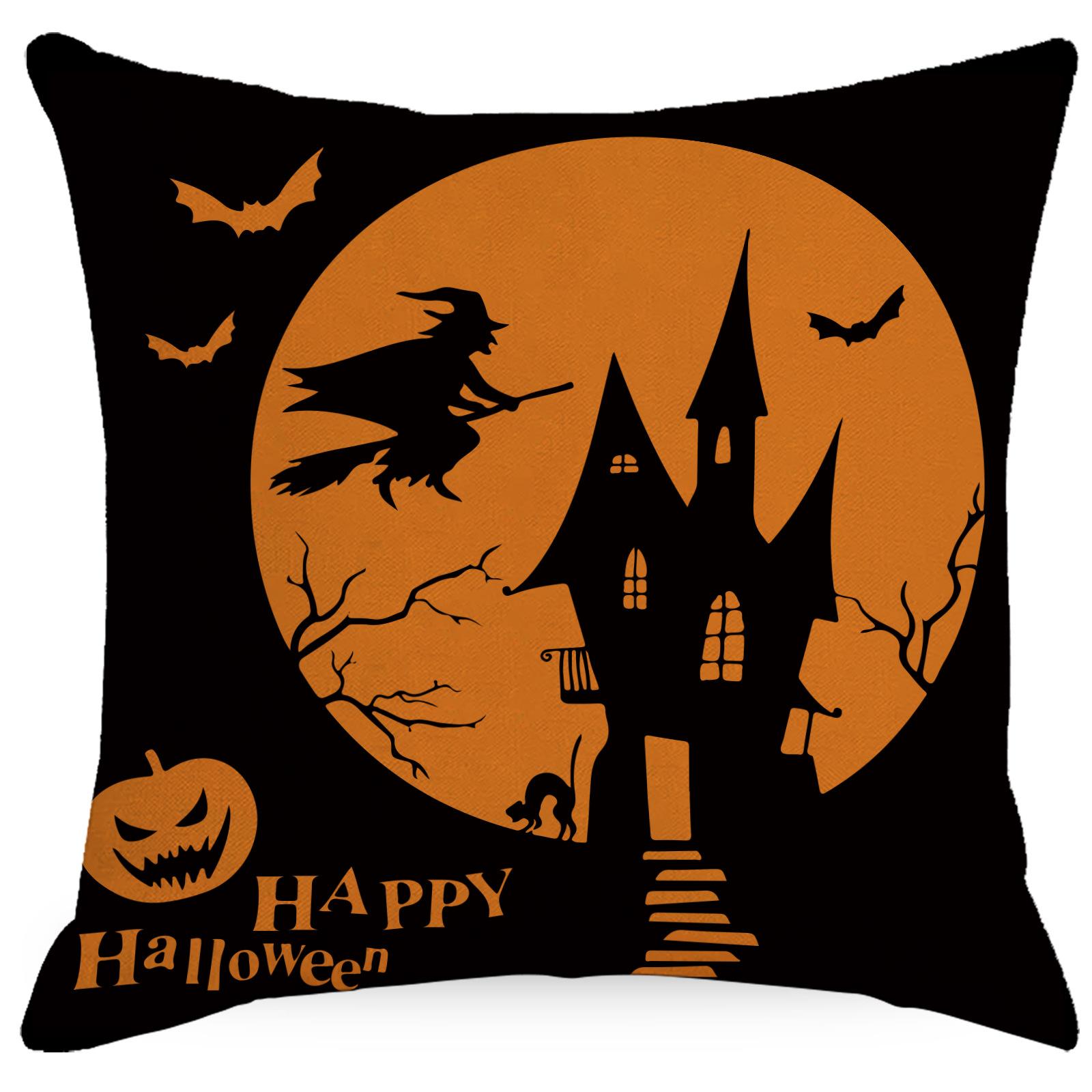 

New Halloween Ornament Home Flax Pillow Cover Funny Pumpkin Head Sofa Pillow Cover Premium Durable Quality Useful 45 * 45Cm without pillow core
