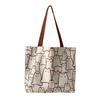 Women Canvas Bag Cat Pattern Zipper Design Tote Bag Large Capacity Japanese Style Lightweight Shoulder Bag