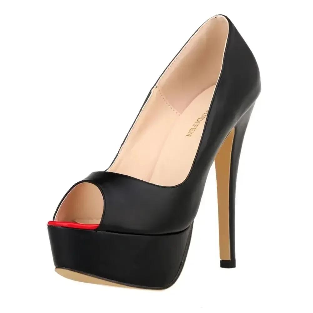 

Большие размеры женские сексуальные туфли-лодочки на шпильках модные матовые кожаные туфли на платформе 14 см с открытым носком для вечеринок, ночных клубов, свадебных туфель 39