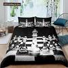 Międzynarodowy Szachy Zestaw Poszewki na Kołdrę Czarny Biały Krata Szachownica Poszwa na Kołdrę Gra Konkursowa Dla Chłopców Nastolatków Zestaw Pościeli