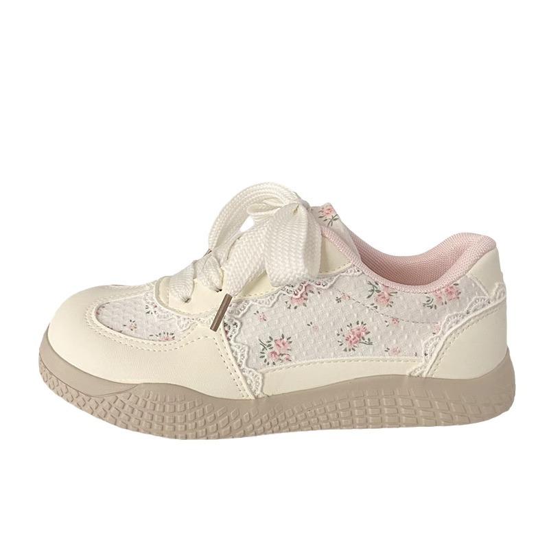 Women S Pink Floral Breathable Casual Sneakers Korean Style Cute Flat Shoes