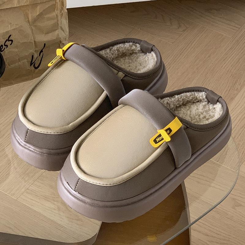 

Новые повседневные универсальные хлопковые тапочки для дома, с толстой подошвой, увеличивающие рост, зимние, нескользящие и бархатные, термотапочки можно носить на улице 44-45 хаки