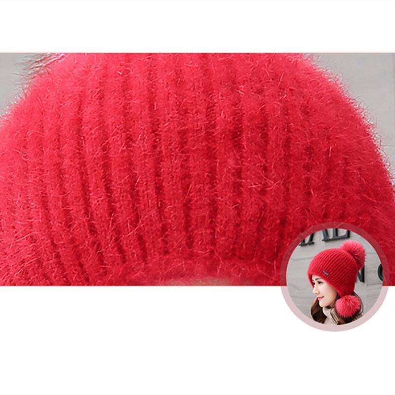 Neue Hohe Qualität Warme Mütze Frauen Kaninchen Fell Winter Hut Weibliche Mode Fügen Pelz Gefüttert Pompons Gestrickte Hut
