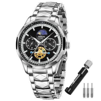 NIBOSI Business Big Metal Stainless Watch for Men Men's Watch, Watch, Chronograph, Face, Brand, Stylish, Casual, Band, Steel, Analog, Skeleton,