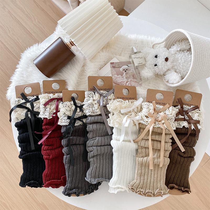Lace-Trimmed Bow-Tie Knee-High Socks Fashionable Jk Socks Versatile And Slimming Slouch Socks