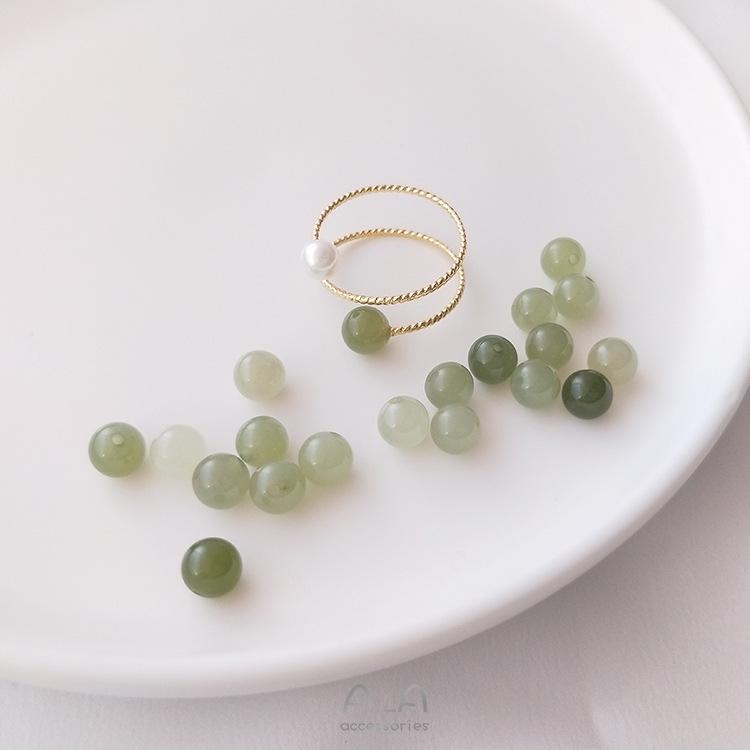 Natürlicher Hetian Jade Klarwassergrün Halbgebohrte Runde Perle für DIY Schmuck: Ohrringe, Ringe, Armbänder