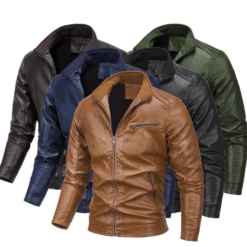 Autumn and Winter Outdoor Thick Leather Jacket Men's Warm Jacket Men's Motorcycle Leather Jacket Men's Clothing