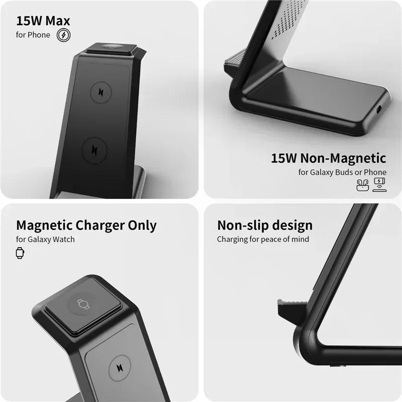 3 IN 1 Wireless Charger Stand For iPhone 16/15/14/13/12 Pro Max 15W Fast Charging Station For Apple Watch 9/8/7/6/5 Airpods 3/2