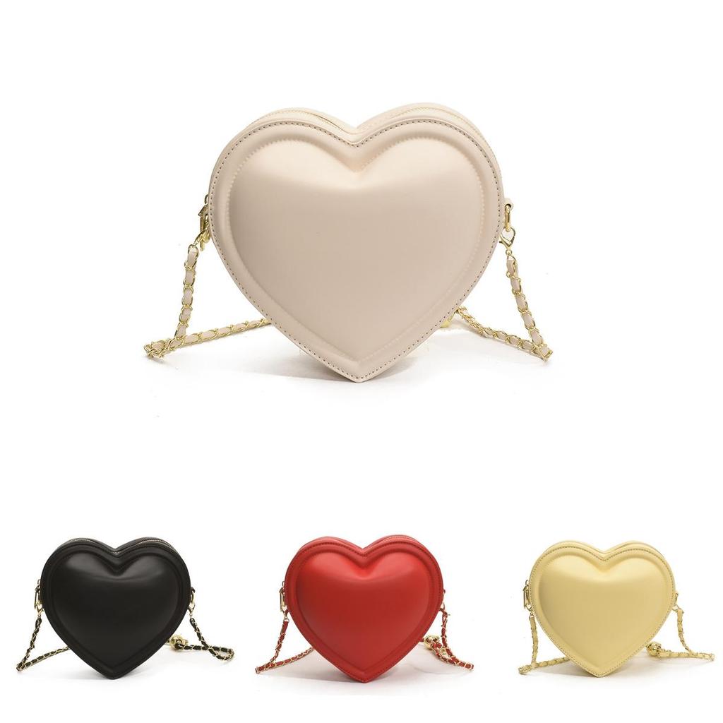 Borsa a tracolla casual da donna a forma di cuore, tinta unita, con catena, per uscite informali