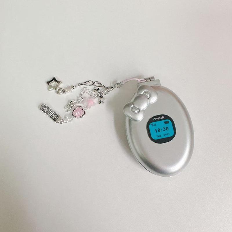 Y2K Retro Simulation Flip Phone Folding Air Cushion Comb Makeup Mirror Bag Hanging Accessories Backpack Waist Hanging Decor