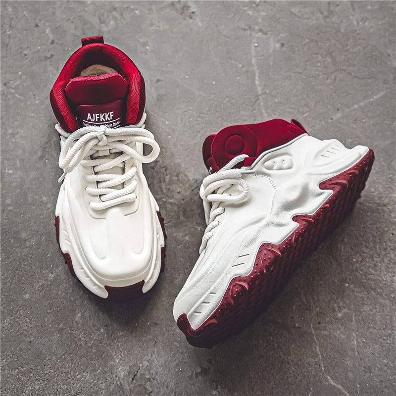 2025 Spring Men's Red High-Top Trendy Running & Basketball Dad Shoes