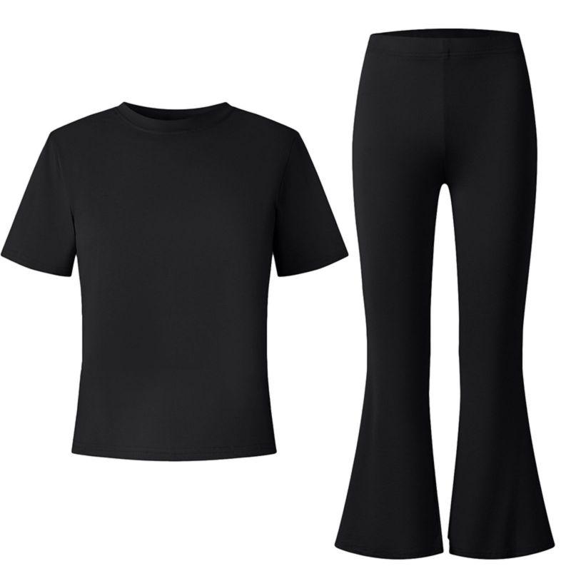8-12 Years Girls' Solid Color T-shirt and Flare Pants Set Casual Clothes