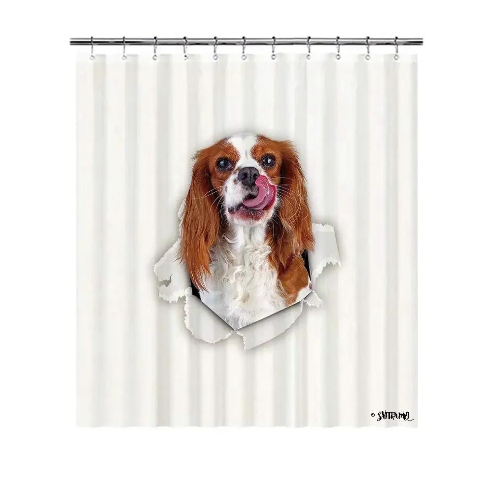 Spaniel Dogs Shower Curtain Waterproof Polyester Fabric Bathroom Shower Curtains Bathroom Decor with Hooks