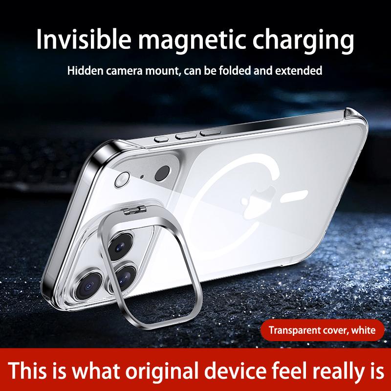 Ultra Thin Frameless Clear Holder Phone Case for IPhone Air 17 16 15 14 13 Pro Max Magnetic Transprarent Lens Bracket Hard Cover