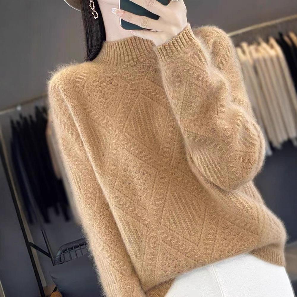 Thick Loose Sweater Women Half Turtleneck Knitted Sweater for Women Solid-color Casual and Warm Pullover