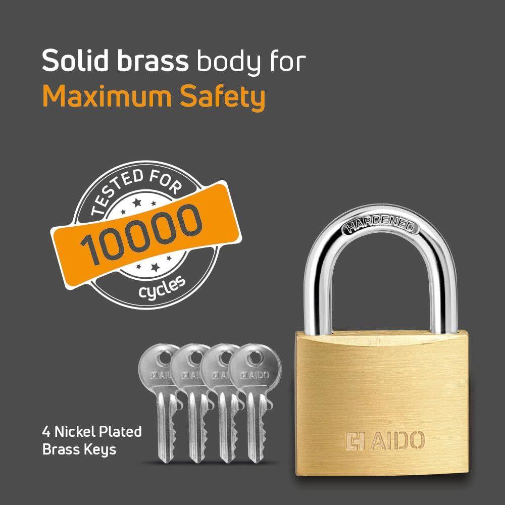 50mm Solid Brass Padlock | Lock for Main Doors, Home, Luggage, Cabinets, Lockers, Toolboxes | 4 Brass Keys