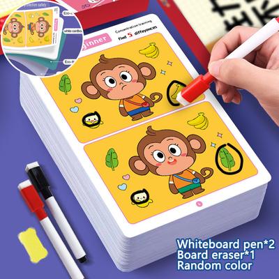 64 Pages Find The Difference Puzzle Game Erasable and Rewritable Focus and Observational Training Brain Development