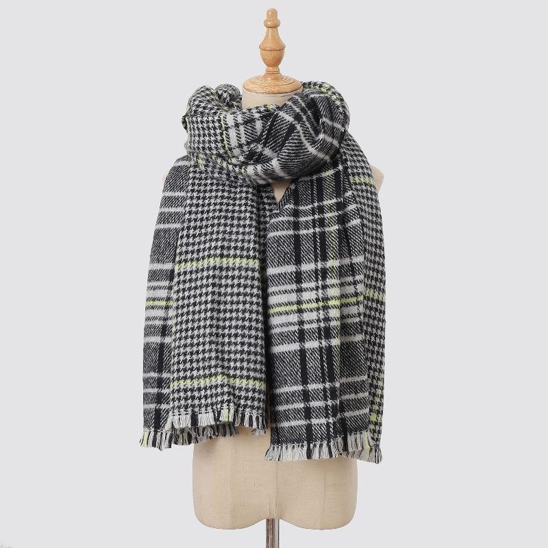 Plaid contrasting color thickened scarf women's imitation cashmere high-end sense versatile warm scarf autumn and winter new scarf