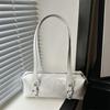 Vintage Solid Color PU Shoulder Underarm Bag for Women Textured Simple Pillow Tote Portable Female Handbag