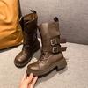 2025 new leather retro old locomotive boots versatile retro medium tube Martin boots women's short boots British style