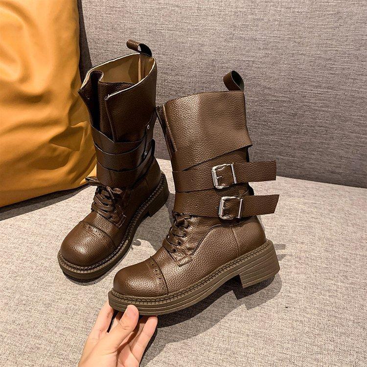 2025 new leather retro old locomotive boots versatile retro medium tube Martin boots women's short boots British style