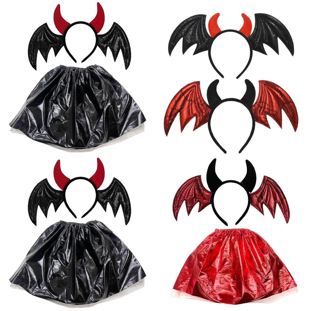 Five Dolls Halloween Bat Headband With Funny Animal Wings And Devil Skirt Costume