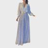 Pailletten-Taillenkleid V-Ausschnitt Langarm Mode Damen Hose Weites Bein Französisch für Frühling Herbst