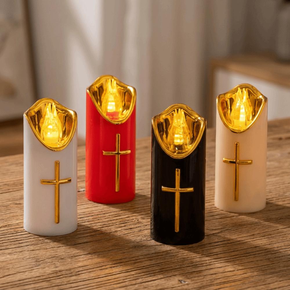 Resuable Christian Cross Candles Waterproof Creative Realistic Flame Candles Portable Decorative Electronic Candle Light