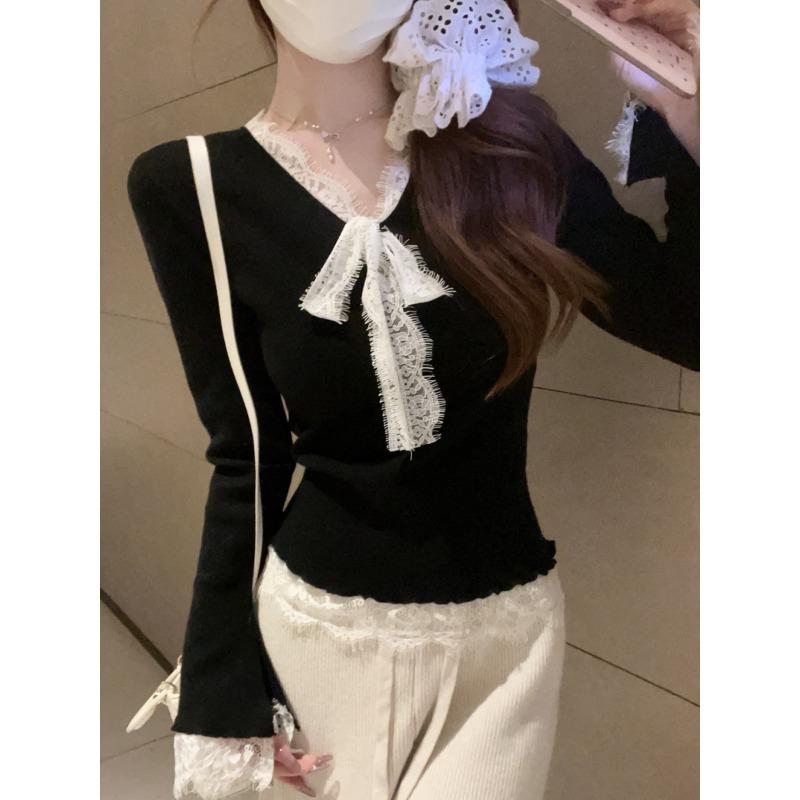 Sweet and spicy neck lace knitted bottoming shirt women's spring slim-fit inner top temperament versatile sweater