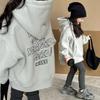 Felpa con cappuccio foderata in pile da bambina, spessa, calda, vestibilità ampia, top invernale per bambini
