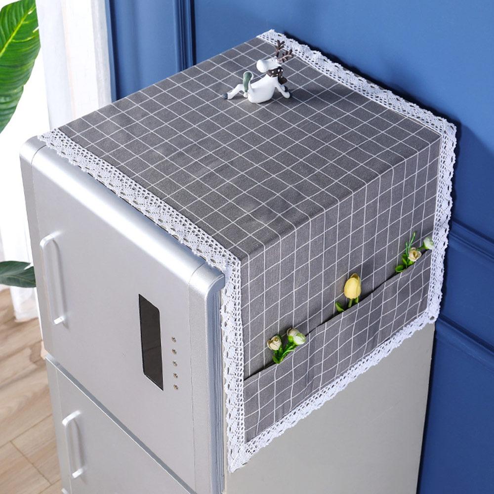 

55 X 130cm Refrigerator Dust Cover Cotton Linen With Storage Bag Fridge Protection Cover Multifunctional Cleaning Dust Covers сірий