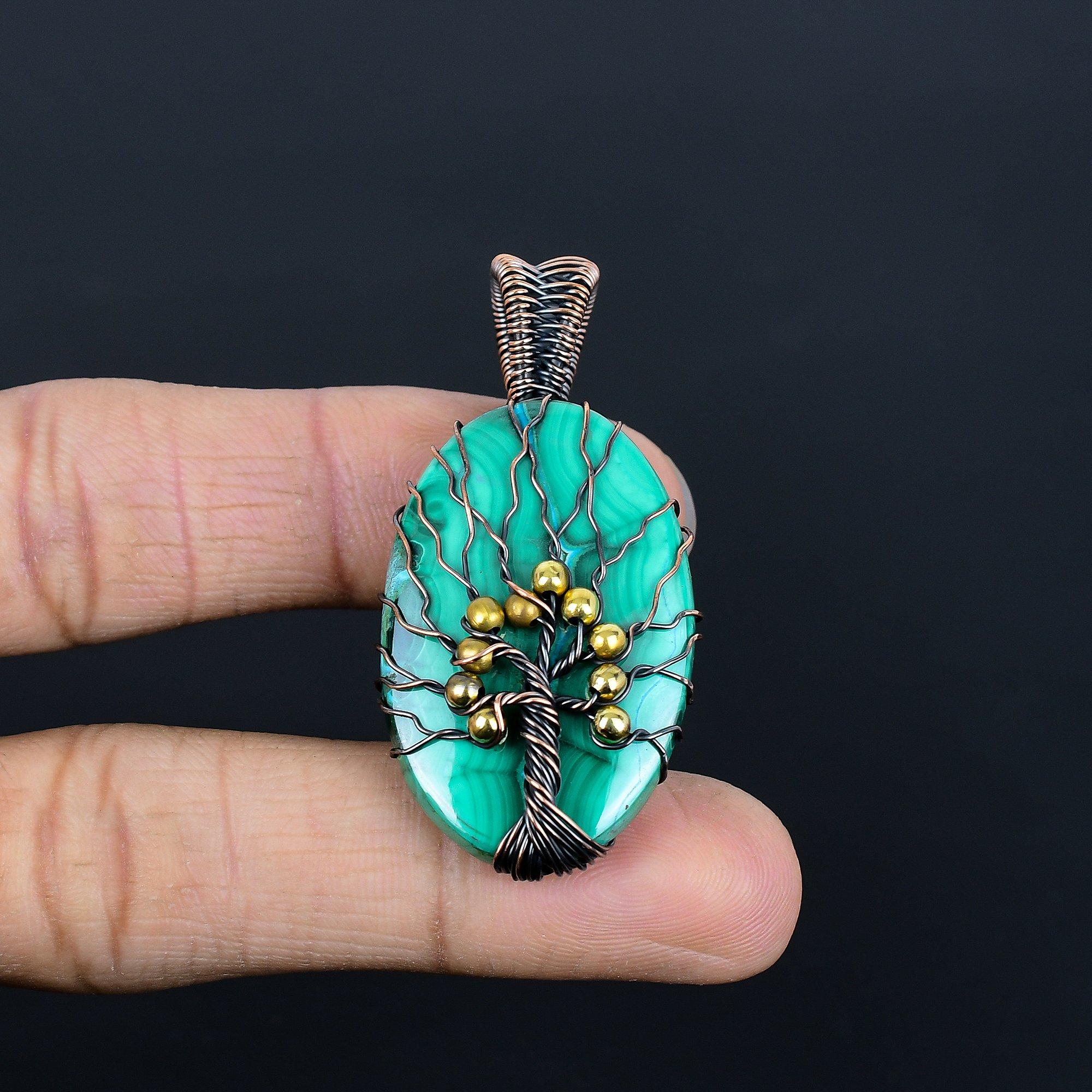 

Tree Of Life Malachite Pendant, 999 Copper Wire Wrapped Pendant Jewelry. Gift For Women Handmade Pendant Gemstone Jewelry 2.08 Inches