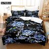 3PCS Blue Flower Bedding Sets Home Bedclothes Super King Cover Pillowcase Comforter Textiles Bedding Set