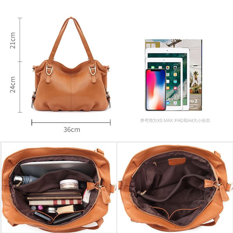 Bag Women'S First-Layer Cowhide Fashion Portable Tote Bag High-End Sense Versatile Large-Capacity Messenger Shoulder Bag