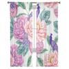 Flowers Peonies Leaves Peacock Sheer Curtains For Living Room Window Transparent Voile Tulle Curtain Bedroom Drapes
