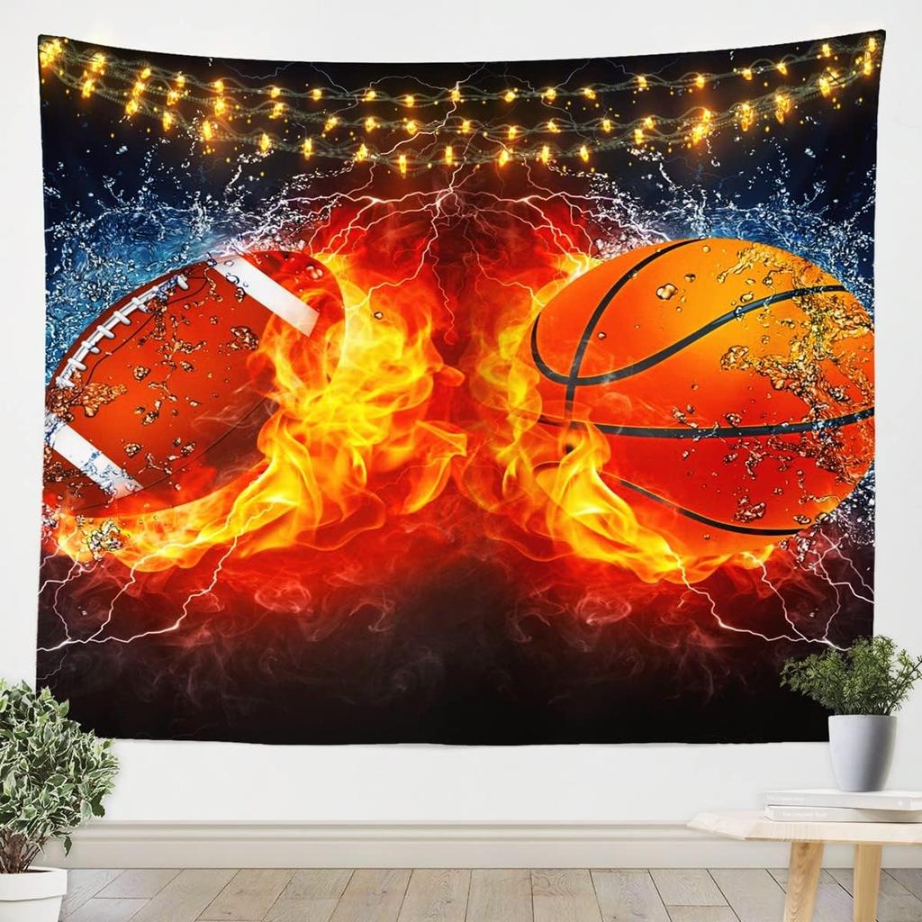 Sports Theme Tapestry for Teen Boys Gift Basketball Tapestry 3D Print Ball Games Wall Hanging For Bedroom Living Room Dorm Decor