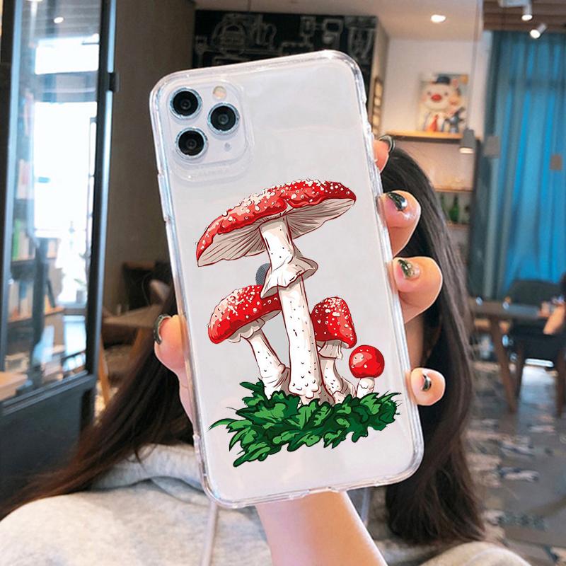 Clear Phone Case For iPhone 15 14 13 12 Pro MAX 11 XS XR 8 Plus Creative Minimalist Graffiti Line Mushroom Soft TPU Cover Coque