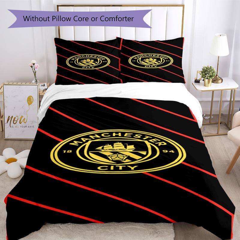 3pcs Manchester City Bedding Set Duvet Cover Closure Includes 1 Duvet Cover & 2 Pillowcases, Soft and Comfortable for All Seasons.
