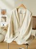 Autumn 2025 Bieyang Women's Retro V-Neck Linen Suit Jacket - Loose, No-Button Top