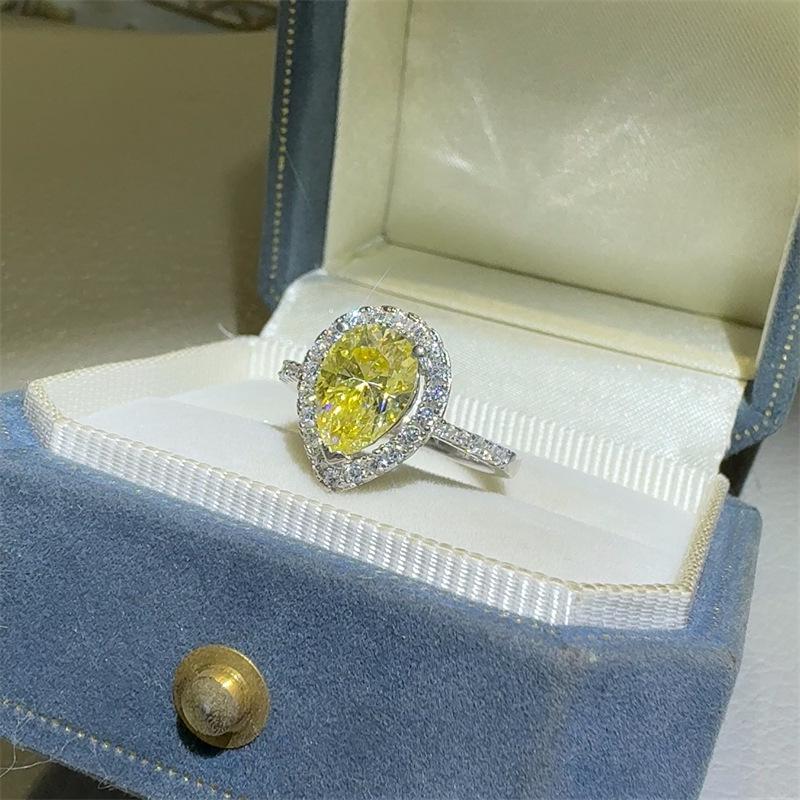 Yellow Drop Moissanite Pear Shape Engagement Ring - European & American Style Women's Colored Diamond Ring