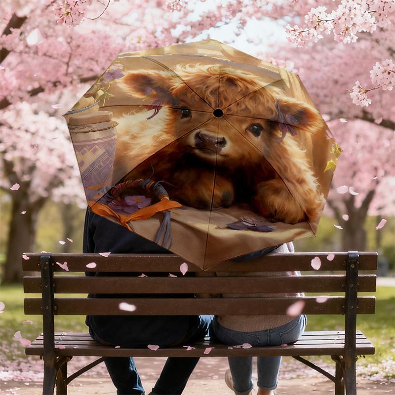 1pc Cow Flower Pattern Umbrella Design Automatic Opening and Closing Umbrella, High-quality Travel Umbrella, c1128129