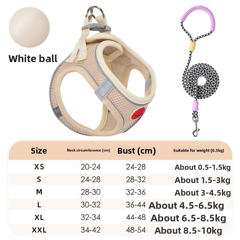 

Dog Leash Chest and Back Strap Small Dog Vest-style Dog Chain Dog Walking Rope Puppy Pomeranian Teddy Dog Walking XS белый